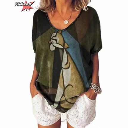 Women Fashion Abstract 3D Cat Animal Tees - Mad Fly Essentials