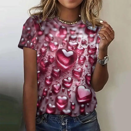 Shirt Women 3D Love Hearts Short Tops - Shirt - PMRUN - Mad Fly Essentials