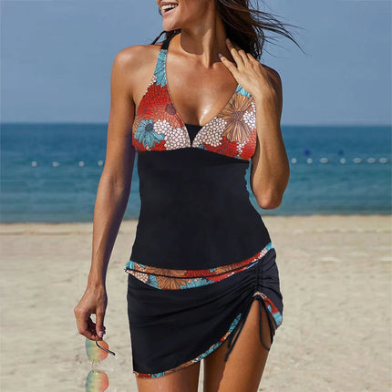 Women Floral Halter Tankini Beachwear Bikini Set