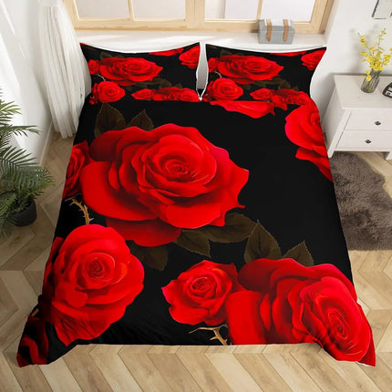 Duvet Set Home Black Red Rose Floral Bedding Set - Duvet Set - Sofa Design Labs - Mad Fly Essentials