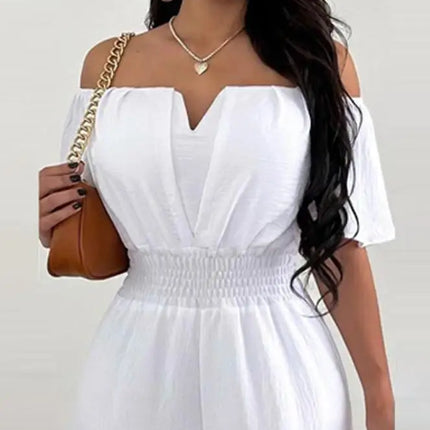 Jumpsuit Women Off Shoulder Solid Wide Onesie - Jumpsuit - Macheda - Mad Fly Essentials