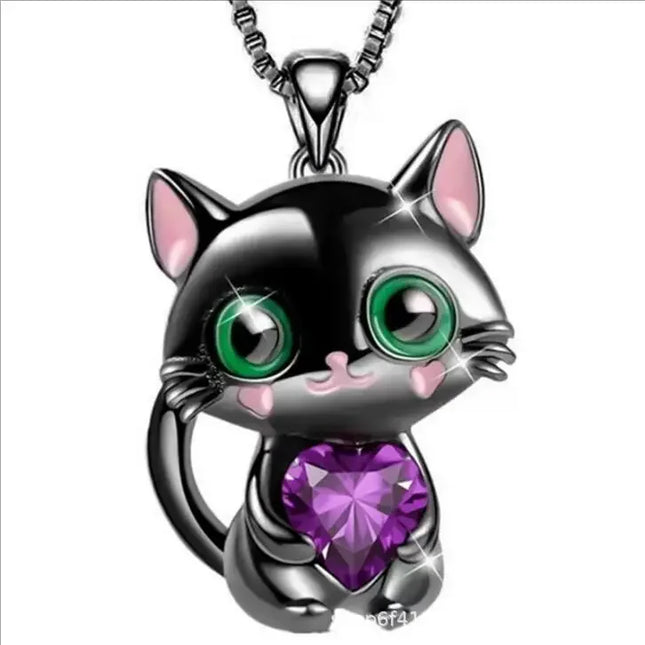 Women Love Crystal Cat Pendant Girl Gift Necklace