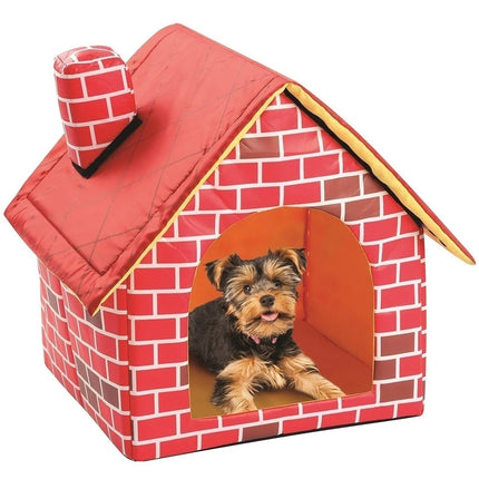 Foldable Small Cat Plaid Brick House Style Dog Bed