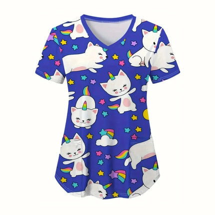 Nursing Scrub Women Cartoon Cat Animal Surgical Uniforms - Nursing Scrub - Pieresa - Mad Fly Essentials
