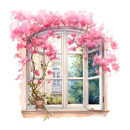 Pink Flower 3D Window Funny Wall Sticker