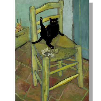 Mona-Lisa Van Gogh Black-Cat Wall Canvas
