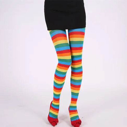 Gilishon Women Gothic Striped Pantyhose Rainbow Slim Elastic Leggings Hosiery - Mad Fly Essentials