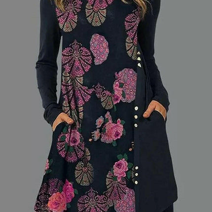 Women Bohemian Vintage Ruffles Pocket Dress