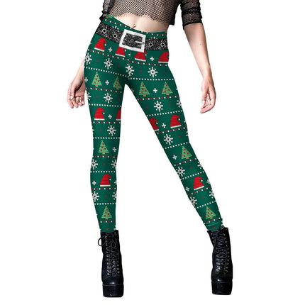 Women's High-Waist Santa Striped Christmas Leggings
