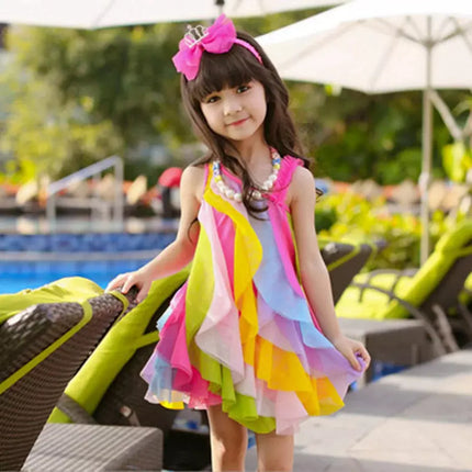 Baby Girls 3-11yo Striped Rainbow Dress