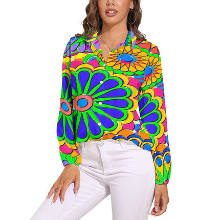 Shirt Women Flower Power Casual 3D 70s Blouse - Shirt - LazySorry - Mad Fly Essentials