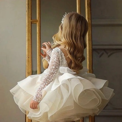 Party Dress Girls Blue White Wedding Dress - Party Dress - Miqiaikids - Mad Fly Essentials