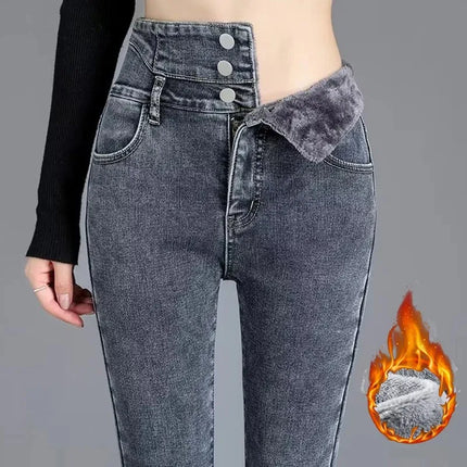 Jeans Women Skinny High Waist Velvet Fleece Pants - Jeans - Bleasendy - Mad Fly Essentials