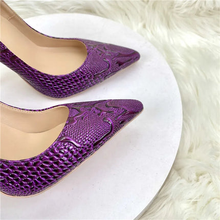 High Heels Women Purple Floral Embossed Crocodile Effect Heels - High Heels - Tikicup - Mad Fly Essentials