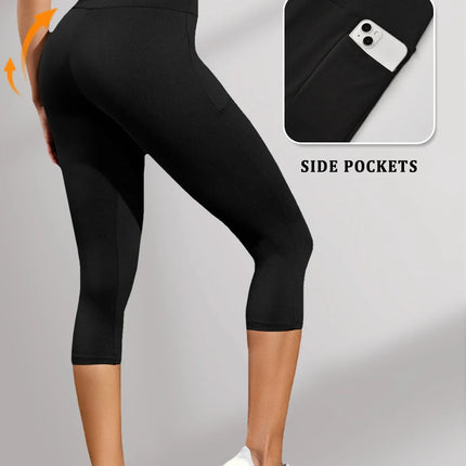 Fitness Leggings Women Pocket 3/4 Solid Capris - Fitness Leggings - Cloud Hide - Mad Fly Essentials
