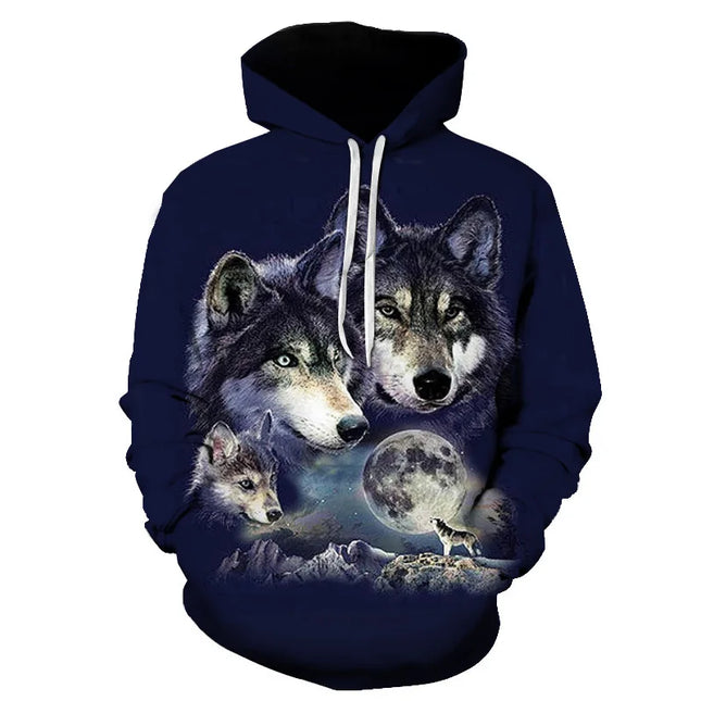 Men Animal Wolf Blue 3D Sweatshirt Hoodies