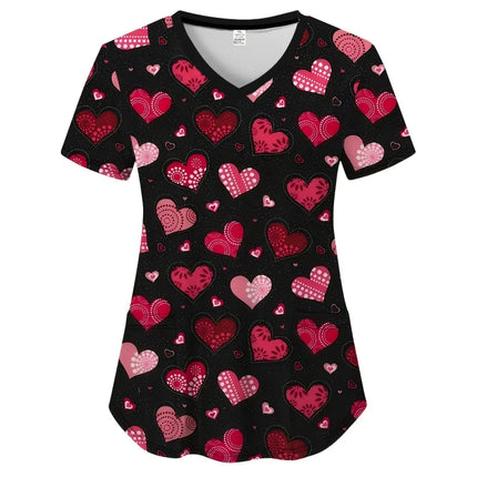 Nursing Scrub Women Hearts V-Neck Workwear Scrub - Nursing Scrub - Nadanbao - Mad Fly Essentials