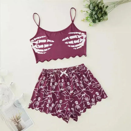 Pajama Set Women's Halloween Sleeveless Crop Pajamas - Pajama Set - Gelvishi - Mad Fly Essentials