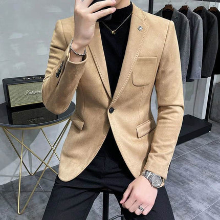Men Deerskin Leather Business Casual Blazer - Mad Fly Essentials