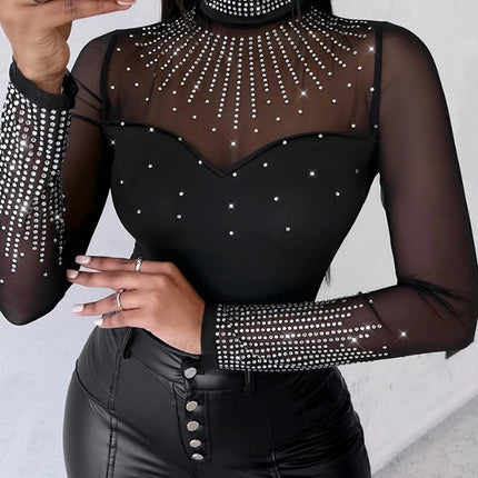 Jumpsuit Women Solid Long Contrast Rhinestone Bodysuit - Jumpsuit - Macheda - Mad Fly Essentials