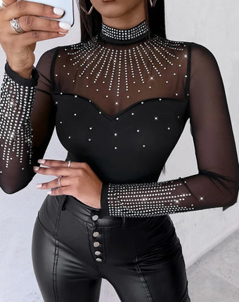 Jumpsuit Women Solid Long Contrast Rhinestone Bodysuit - Jumpsuit - Macheda - Mad Fly Essentials
