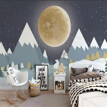 Custom Nordic Polar Bear Moon 3D Wallpaper