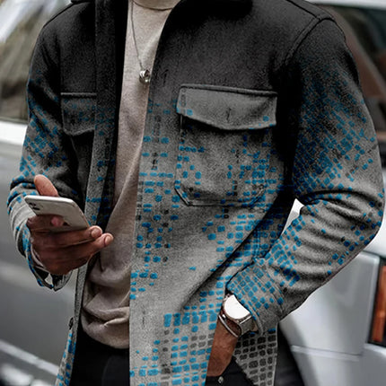 Person wearing a patterned jacket with a car in the background


