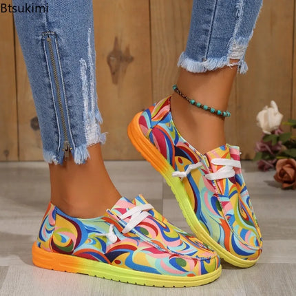 Sneakers Women Abstract Rainbow Lace Canvas Shoes - Sneakers - Lilicochan - Mad Fly Essentials