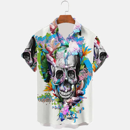 Men's 3D Hawaiian Casual Skull Poker Shirt