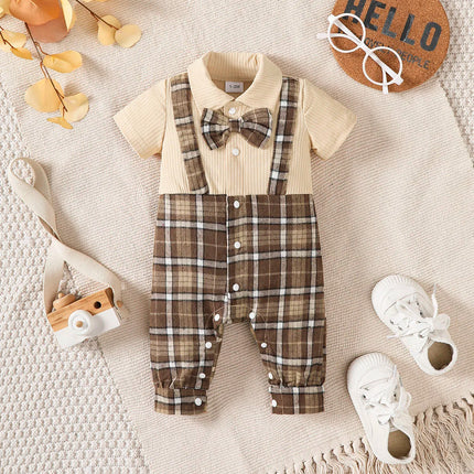 Baby Romper Boy Bowtie Long Plaid Gentleman Suit - Baby Romper - Bibihou - Mad Fly Essentials