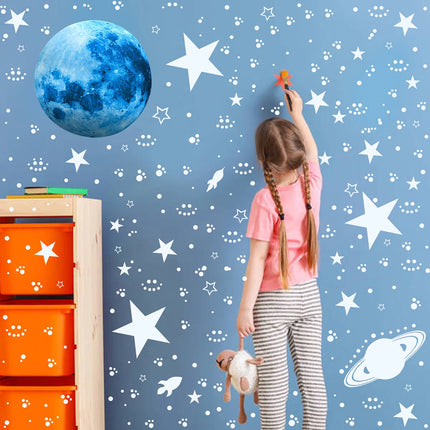 Luminous 947pc Moon Star 3D Space Wall Stickers