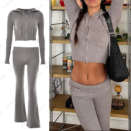 Women Casual-Zipper Sweater Hoodie Pants Outfit