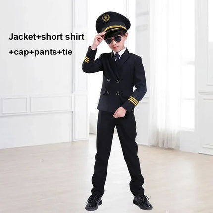 Girls Pilot Flight Attendant Uniform Costume Set