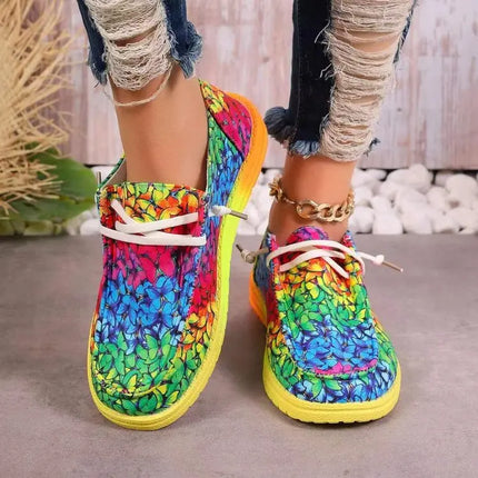Sneakers Women Abstract Rainbow Lace Canvas Shoes - Sneakers - Lilicochan - Mad Fly Essentials
