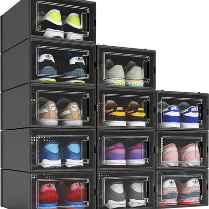 Shoe Organizer Black Stackable 12 pack Storage Bins