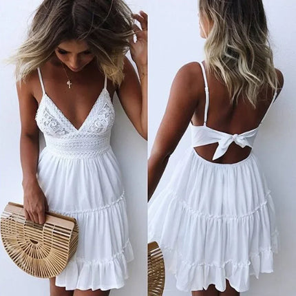 Mini Dress Women Spaghetti Lace White Summer Dress - Mini Dress - Rose Gal - Mad Fly Essentials