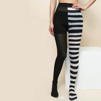 Gilishon Women Gothic Striped Pantyhose Rainbow Slim Elastic Leggings Hosiery - Mad Fly Essentials