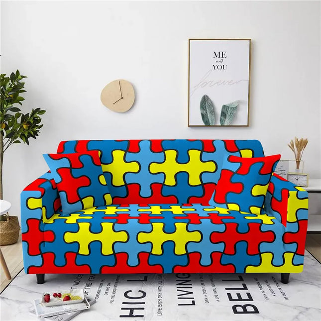 Colored Puzzle Elastic 1/2/3/4 Seat Slipcovers
