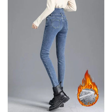 Jeans Women Skinny High Waist Velvet Fleece Pants - Jeans - Bleasendy - Mad Fly Essentials