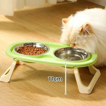Foldable Cat Bowl Double Stainless Pet Feeder
