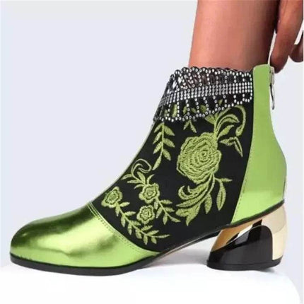 Women Embroidery Floral Western Ankle Boots - Mad Fly Essentials