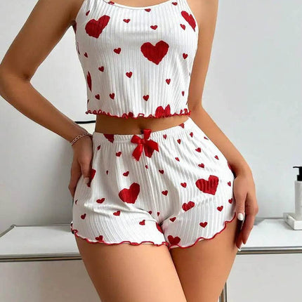 Women Strawberry Heart Homewear 2pc Pajama Set - Mad Fly Essentials