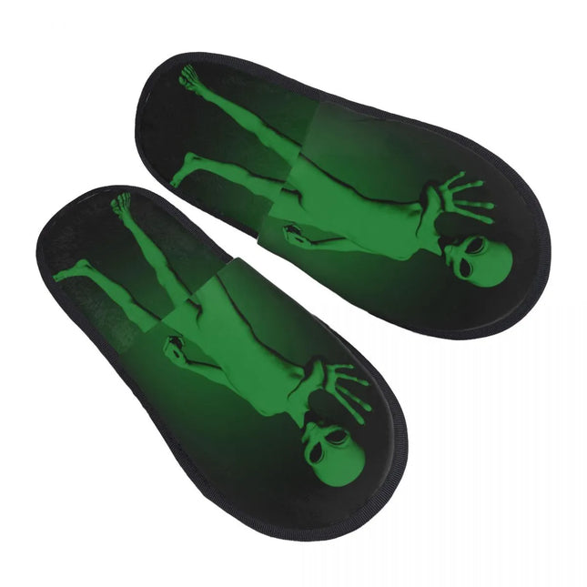 Women Indoor Green Alien Figure Slippers