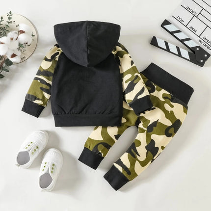 Baby Boys Army Green Camouflage Hooded 2pc Set