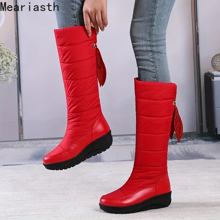Women's Red Black Thick Sole Plush Snow Boots