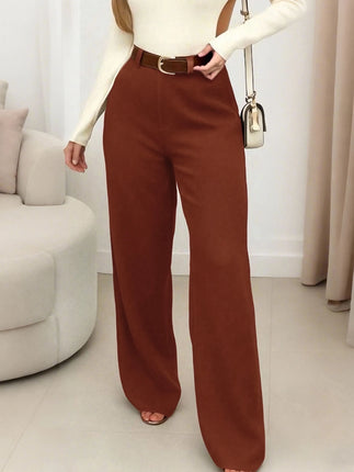 Dress Pants Women High Waist Solid Brown Office Trousers - Dress Pants - SK - Mad Fly Essentials