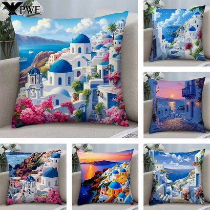 Santorini Landscape Plush Pillows Decor - Mad Fly Essentials