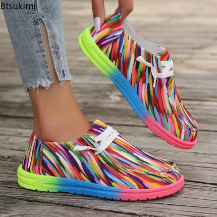 Sneakers Women Abstract Rainbow Lace Canvas Shoes - Sneakers - Lilicochan - Mad Fly Essentials