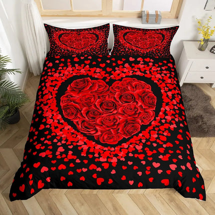 Duvet Set Home Black Red Rose Floral Bedding Set - Duvet Set - Sofa Design Labs - Mad Fly Essentials