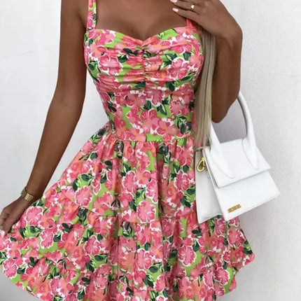 Women Sleeveless Boho Mini Floral Dress